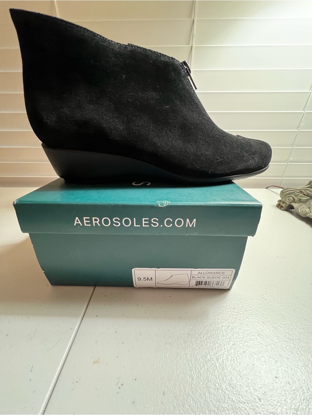 AEROSOLES Black Suede Wedge Ankle Booties